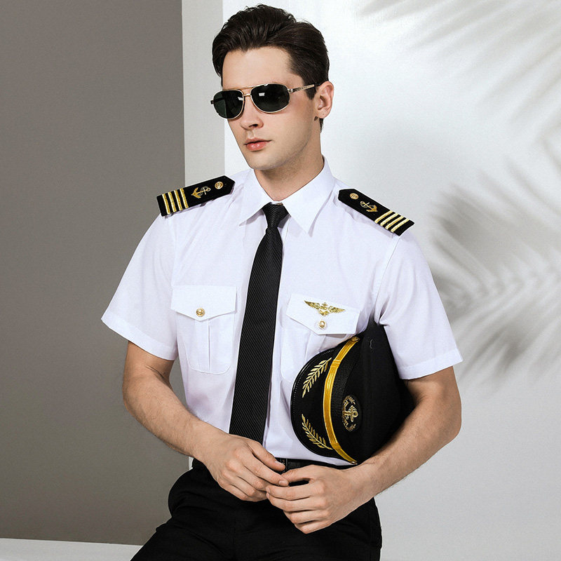 海员衬衣男机师制服船长衬衫航空飞行员空少衬衫船长演出服白衬衫
