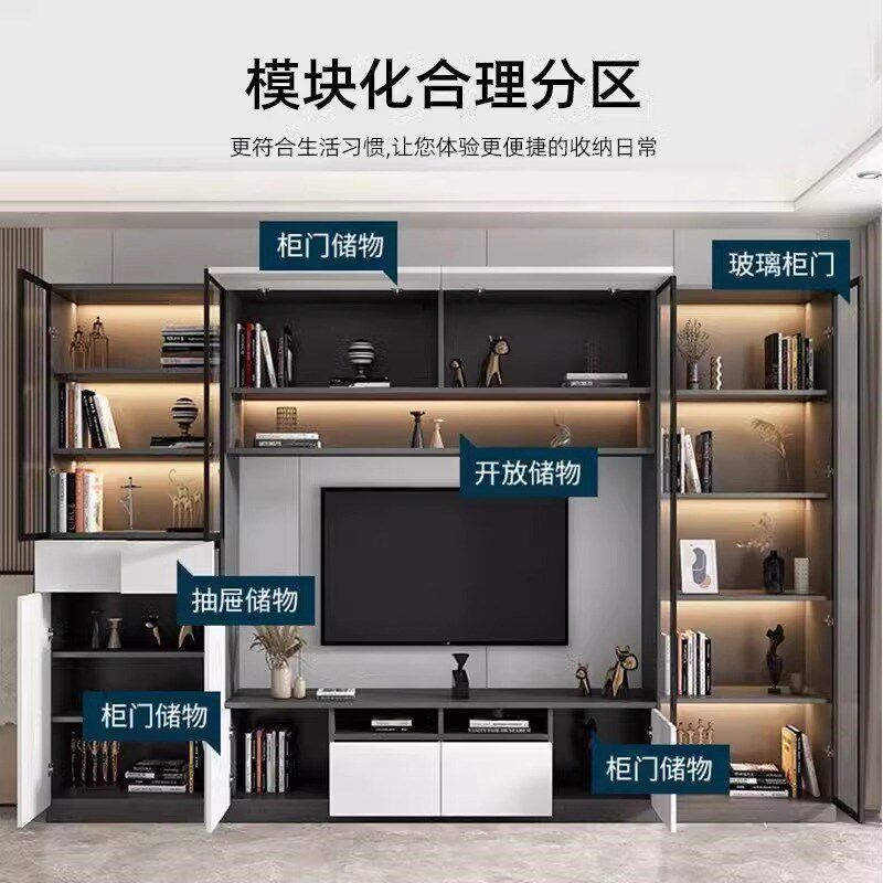 电视柜一体组合背景墙柜客厅定制满墙储物收纳柜电视机柜子一体墙