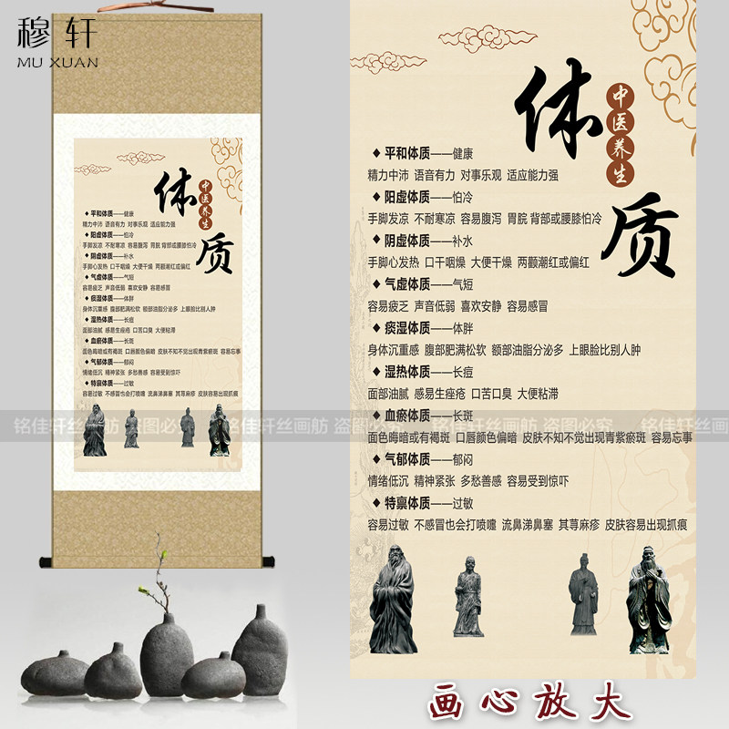中医九大体质治未病养生卷轴挂画养生馆诊所医院装饰画新中式挂图