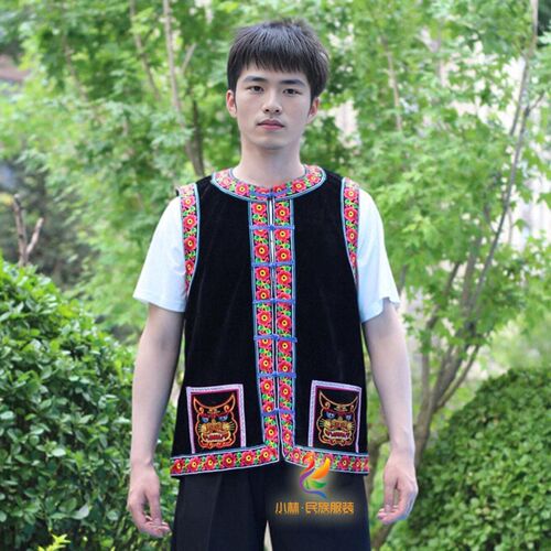 绣花款火焰图彝族甲马褂四川云南彝族火把节哈尼服装男士成人款C1