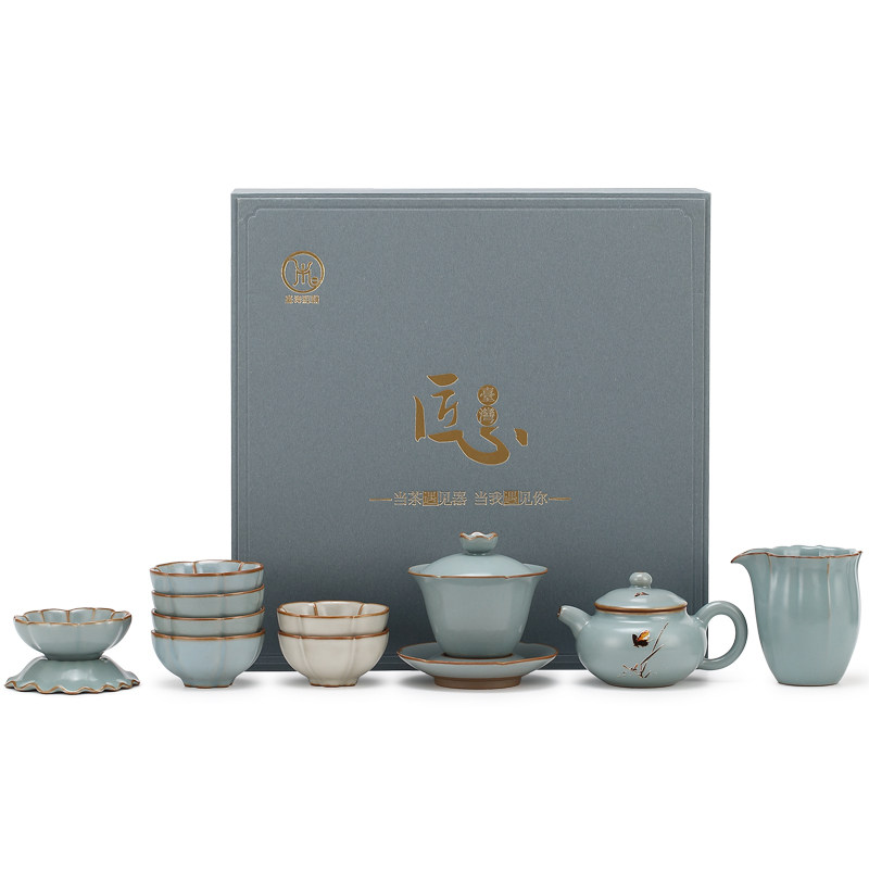 功夫茶具套装家用客厅陶瓷红茶普洱盖碗茶壶茶杯整套高档汝窑礼品