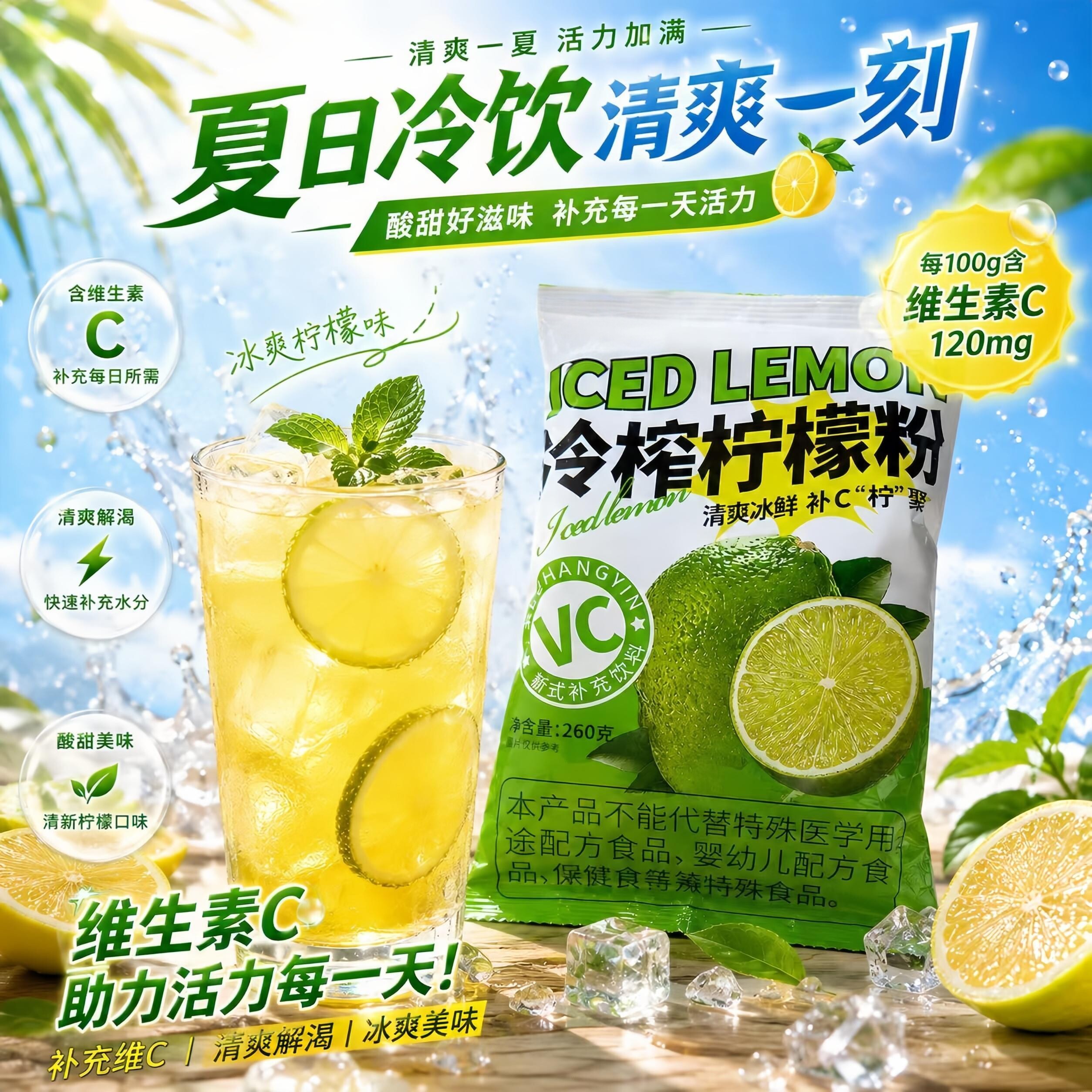 冷榨柠檬粉冰鲜柠檬水冷热双泡专用粉商用固体饮料茶速溶冲饮柠檬