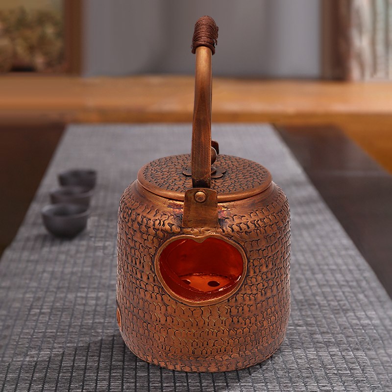 陶立方野炊烧水煮茶壶提梁壶紫铜炭烧一体壶手工加厚铜泡茶壶