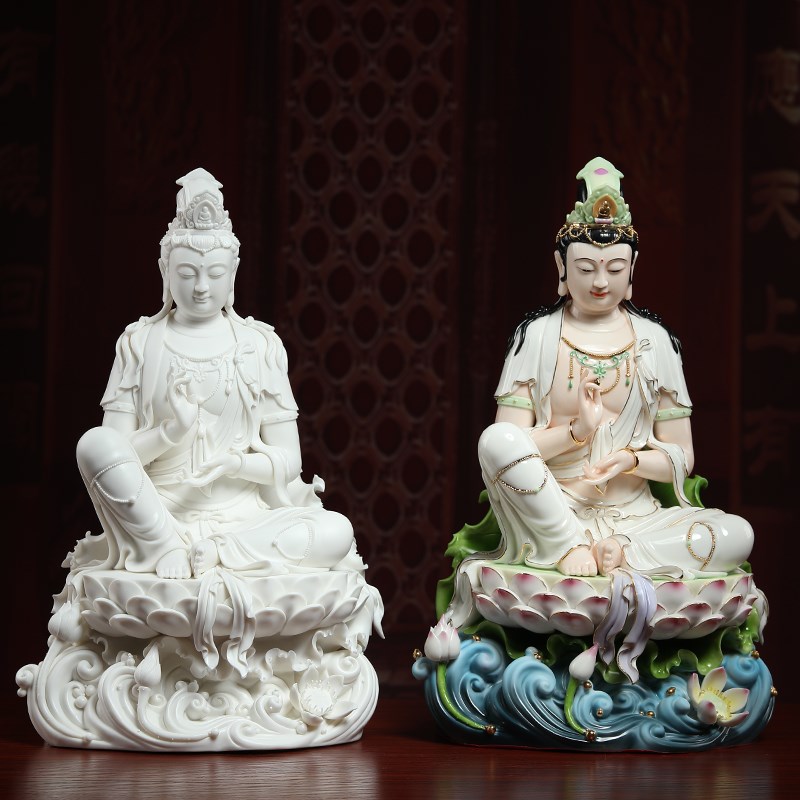 戴玉堂陶瓷摆件《坐莲自在水月观音菩萨》佛像家用供奉家居饰品