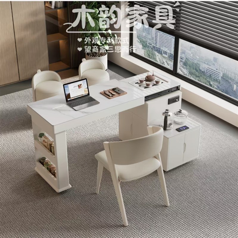 阳台移动旋转伸缩茶桌椅组合边柜小户型家用岩板茶台多功能泡茶桌