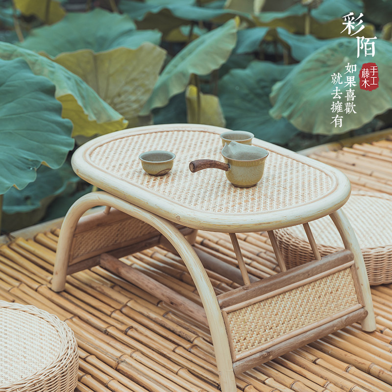 网红飘窗小茶几小户型北欧简约阳台卧室迷你实木藤简易榻榻米桌子