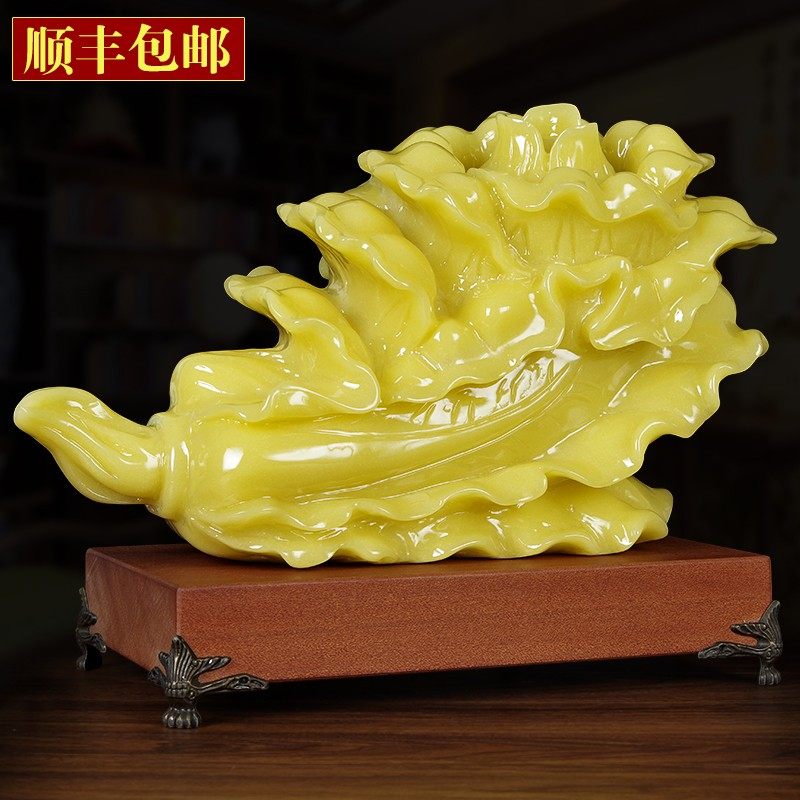 招财玉白菜摆件玉石工艺品新房乔迁开业礼品中式客厅古董架艺术品