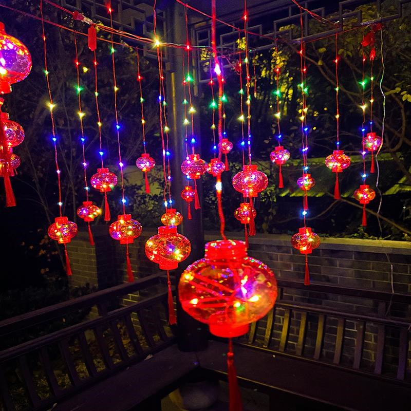 新年春节装饰福字彩色红灯笼灯串灯挂件过年货家用品节日院子阳台