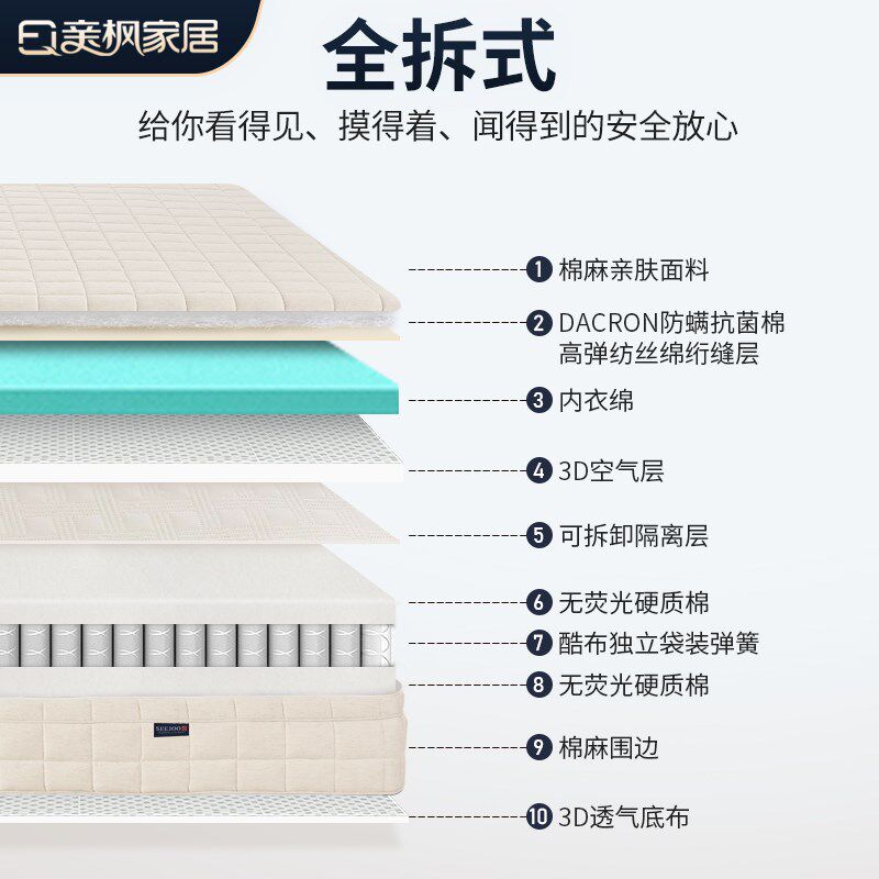 亲枫松果全拆式床垫可拆卸水洗独立袋弹簧护脊偏硬薄席梦思记忆棉