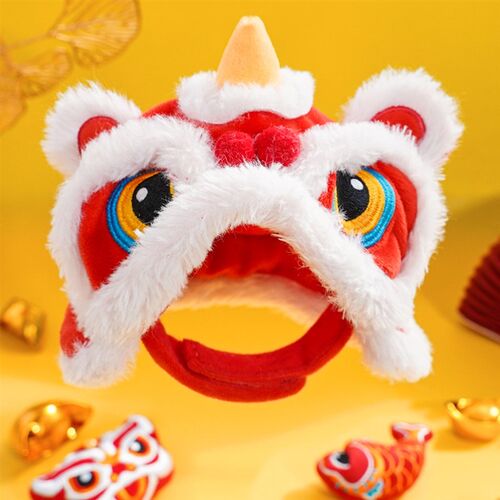 猫咪醒狮帽宠物帽子舞狮新年小猫狗狗头套金渐层英美短可爱虎头帽