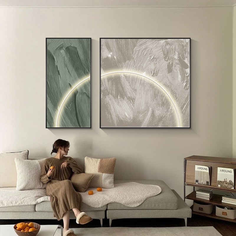 灰绿 公寓装饰画艺术壁画客厅沙发背景墙挂画侘寂风色彩大气网红