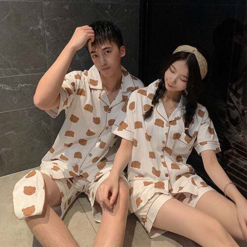 2026新款韩国小熊睡衣男女纯棉夏季短袖短裤卡通情侣全棉家居服两