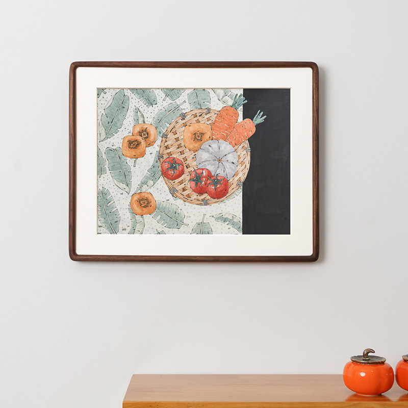餐厅挂画橘子水果蔬菜新中式水墨画饭厅厨房双联民宿样板间装饰画