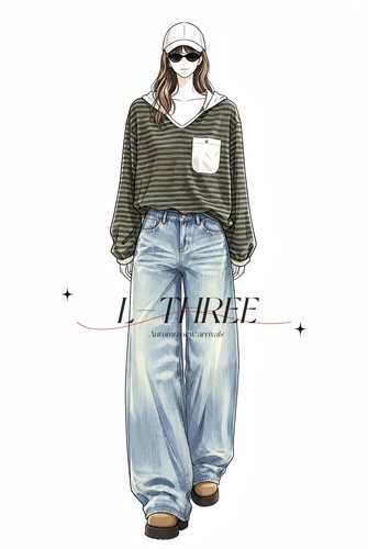 【秋新发布会】L-THREE『条纹控』拼接复古连帽衫 L3557