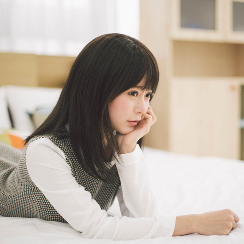 假发女中长直发 真发韩式时尚齐刘海自然逼真长发真人发丝假发套