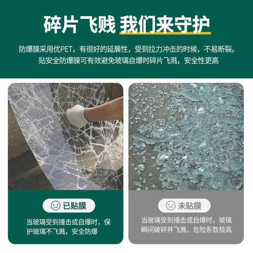 淋浴房钢化玻璃防爆膜防碎卫生间浴室推拉门透明安全贴膜家用自粘