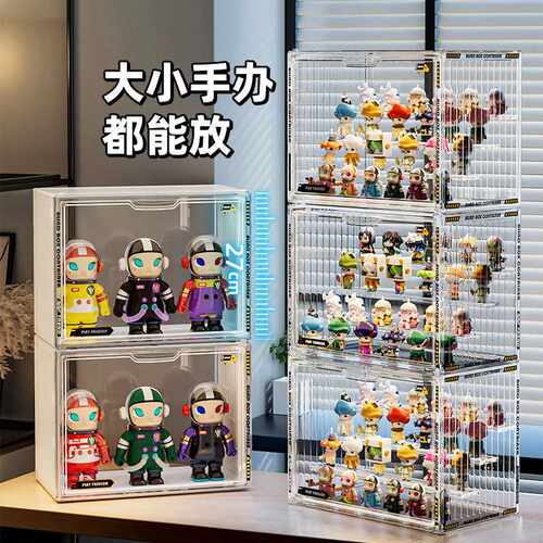 盲盒收纳展示柜玩偶labubu泡泡玛特模型展示架透明防尘手办收纳盒