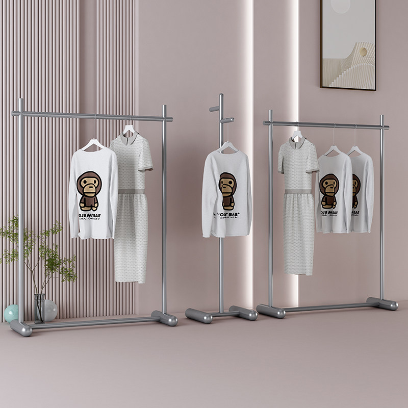 服装店展示架不锈钢银色落地式挂衣服架男女童装中岛道具陈列货架