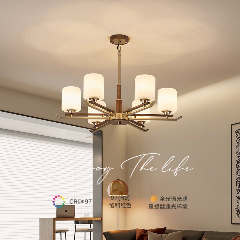 中古客厅灯吊灯实木胡桃木色护眼新中式简约大气卧室餐厅led灯具