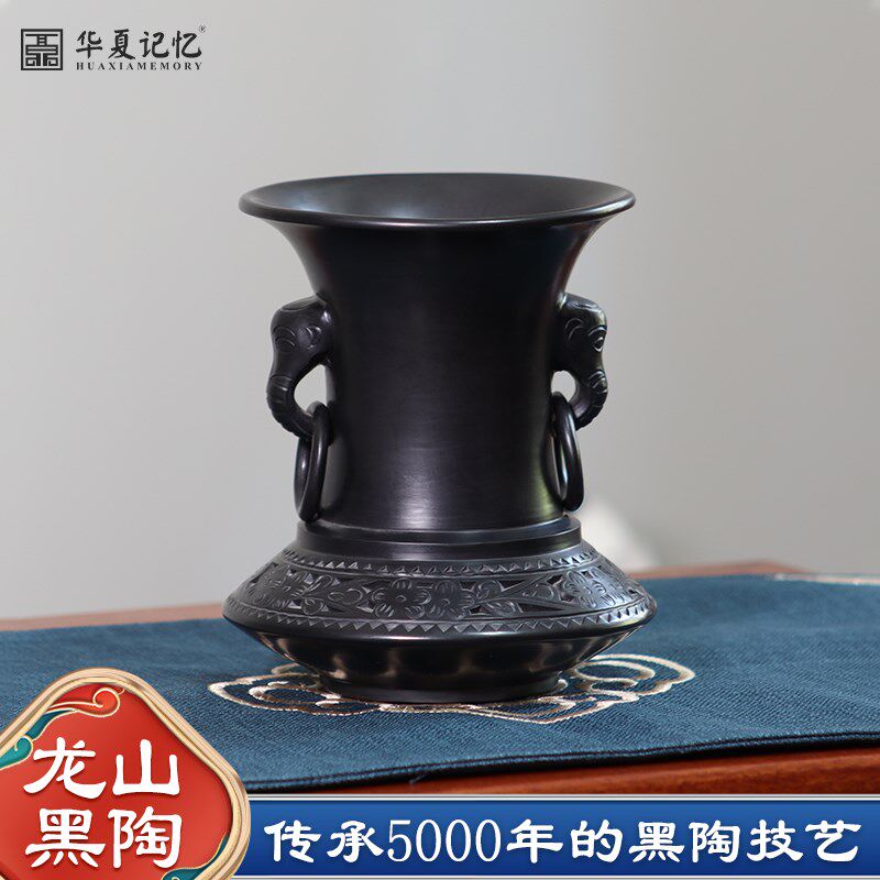 非遗文创龙山黑陶艺术笔筒创意摆件书房书桌装饰送长辈实用礼物