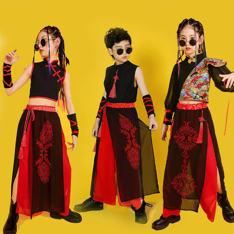 国庆演出活动文艺中国风格舞蹈服装儿童爵士舞蹈扇子古典服装演出