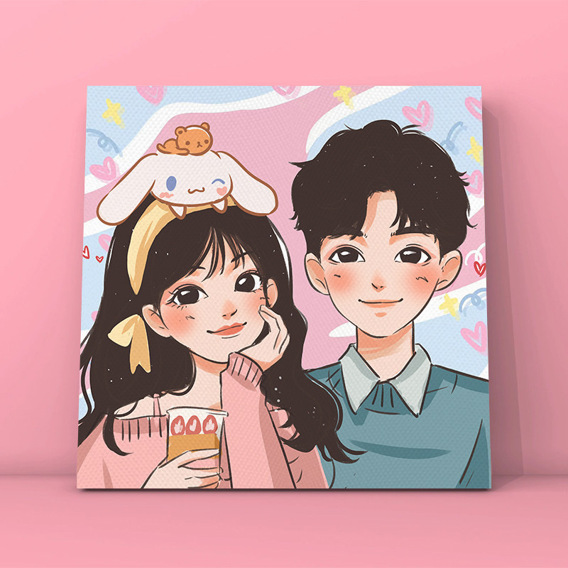 星蝶公主玄关画定制挂画装饰画生日新婚礼物情侣照片转卡通人像画图片