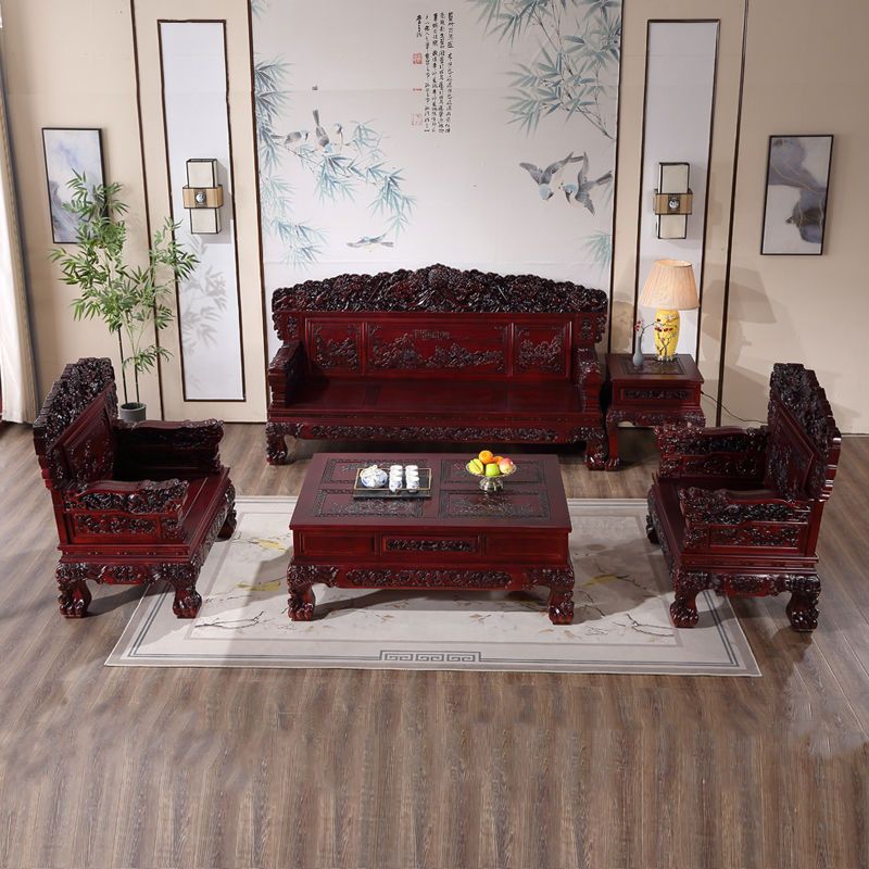 仿古实木沙发组合古雕花客厅组合家具中式柏木仿龙行天下一件