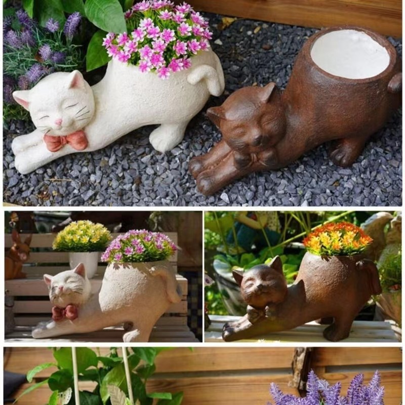 户外花园创意可爱猫咪花盆摆件庭院阳台花店园艺装饰小猫花盆花缸