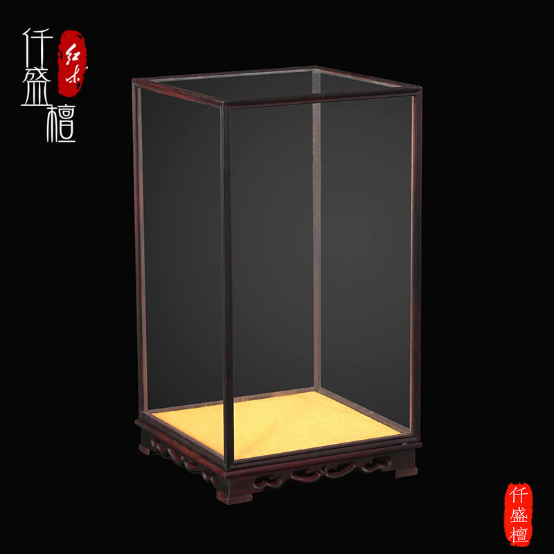 定制红酸枝木防尘宝笼玻璃罩子工艺品古董佛像展示罩摆件底座实木