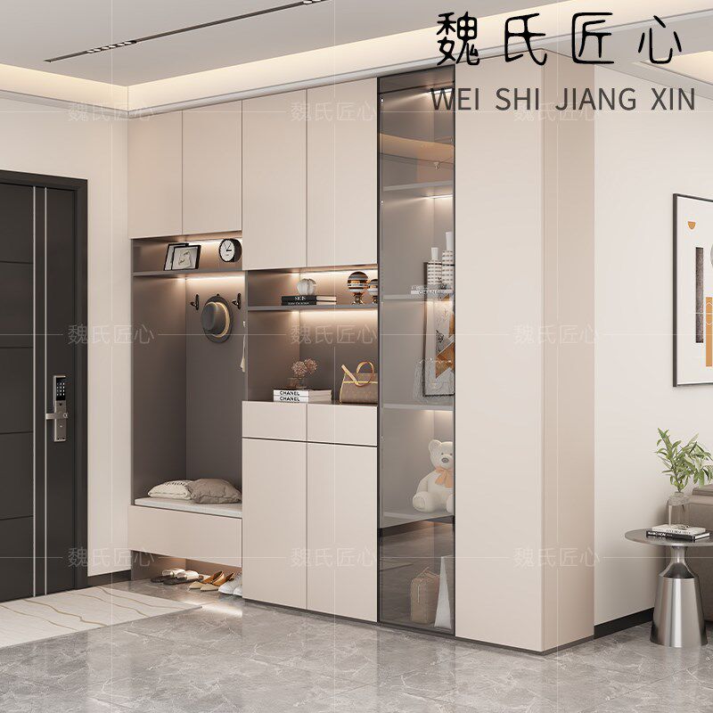 鞋柜玄关柜一体靠墙门厅柜储物柜展示柜新款入户换鞋凳组合柜家用