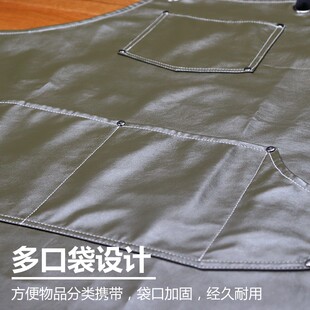 美发烫染软皮pu革围裙定制印字厨房餐饮服务员防水防油背带工作服