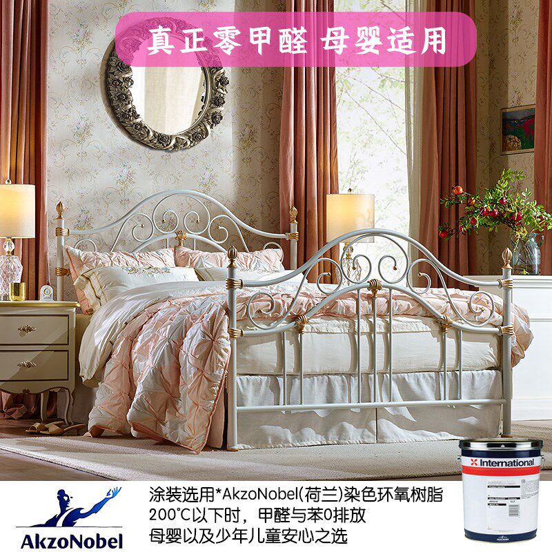 RICH HOME 无甲醛铁艺双人床美式乡村北欧环保铁床公主床1.8米1.5