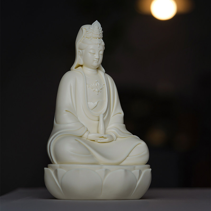 德化白瓷南海观音佛像摆件家用室内供奉陶瓷观世音菩萨禅意装饰品
