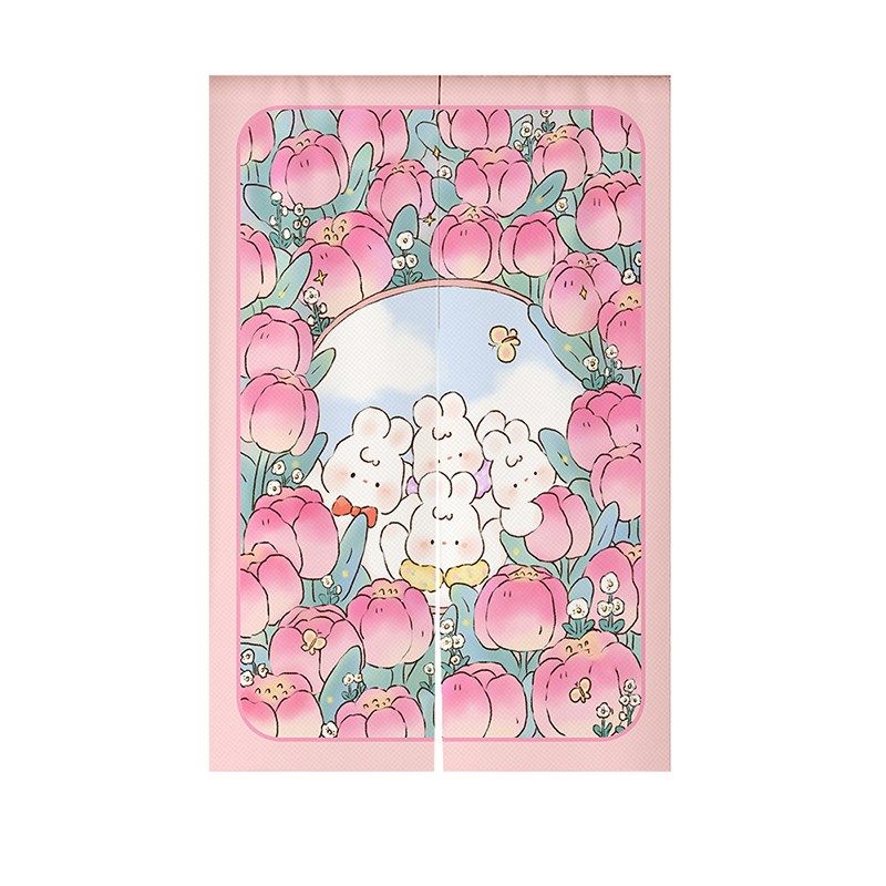 卡通兔门帘隔断帘家用免打孔半帘卧室儿童房卫生间厨房挂帘布帘子
