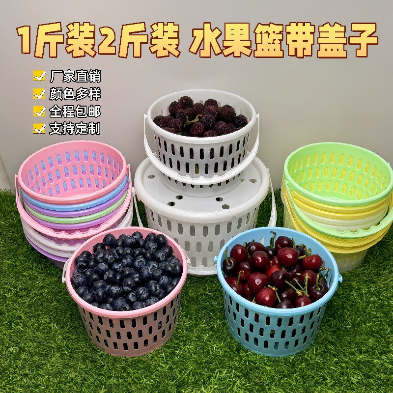 蓝莓包装篮包装桶圆采摘篮杨梅小篮子塑料小桶樱桃篮小白篮带盖子
