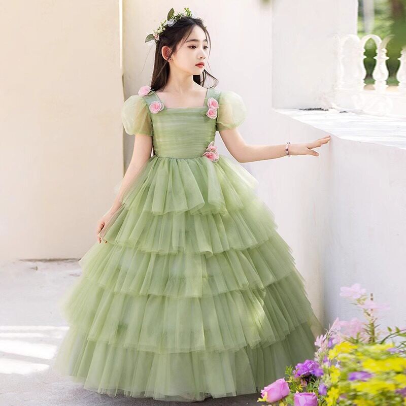 2026新款绿色森系花仙子女童晚礼服花童生日公主裙洋气儿童钢琴演图片