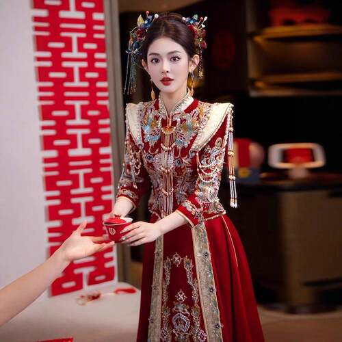 2026新款丝绒秀禾服新娘结婚中式礼服秀禾婚服大码高端秀和显瘦高