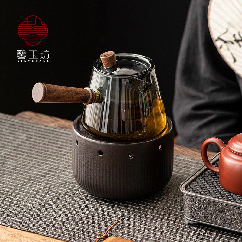 日式温茶炉酒精炉玻璃侧把壶煮茶炉套装茶水保温底座酒精灯小火炉