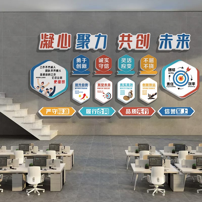 企业文化墙装饰激励志标语公司办公室氛围布置形象背景墙贴纸挂画