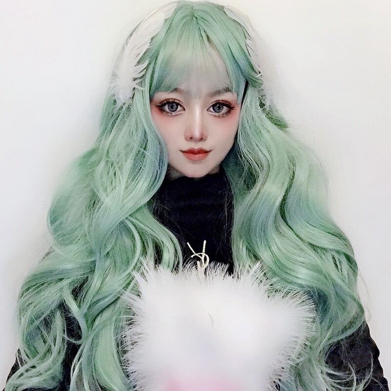原宿软妹lolita假发女长发甜美可爱空气刘海长卷发型街拍彩色假毛