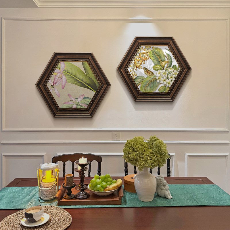 餐厅装饰画美式挂画玄关花鸟复古油画客厅背景墙饭厅餐桌组合壁画