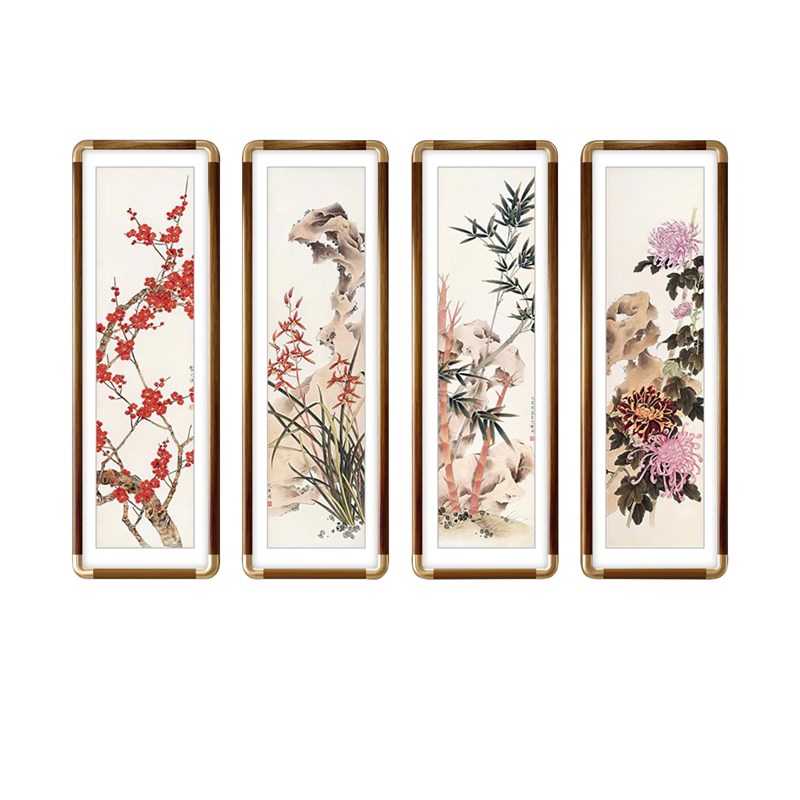 新中式客厅沙发背景墙四条屏梅兰竹菊挂画茶室四联条屏壁画装饰画