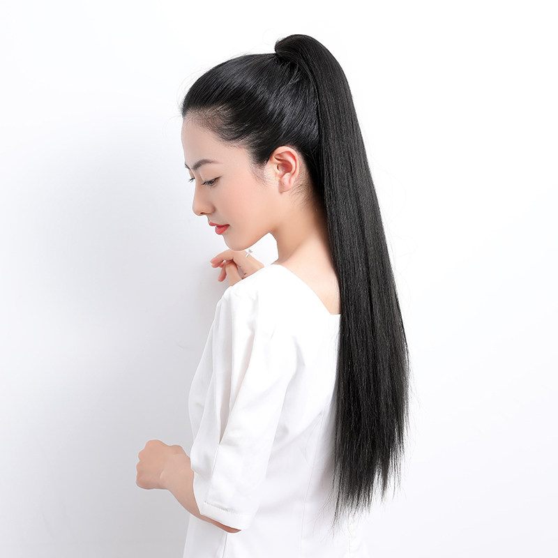 真发马尾长直发真人发丝假发女可烫染自然隐形60三齿抓夹高马尾辫