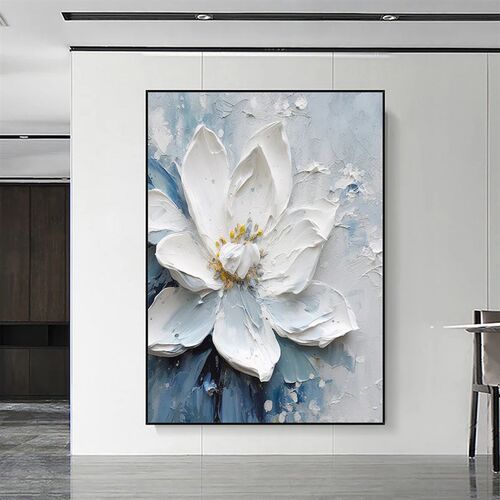 大芬村手绘油画抽象白色花卉肌理立体高级客厅装饰画玄关卧室挂画