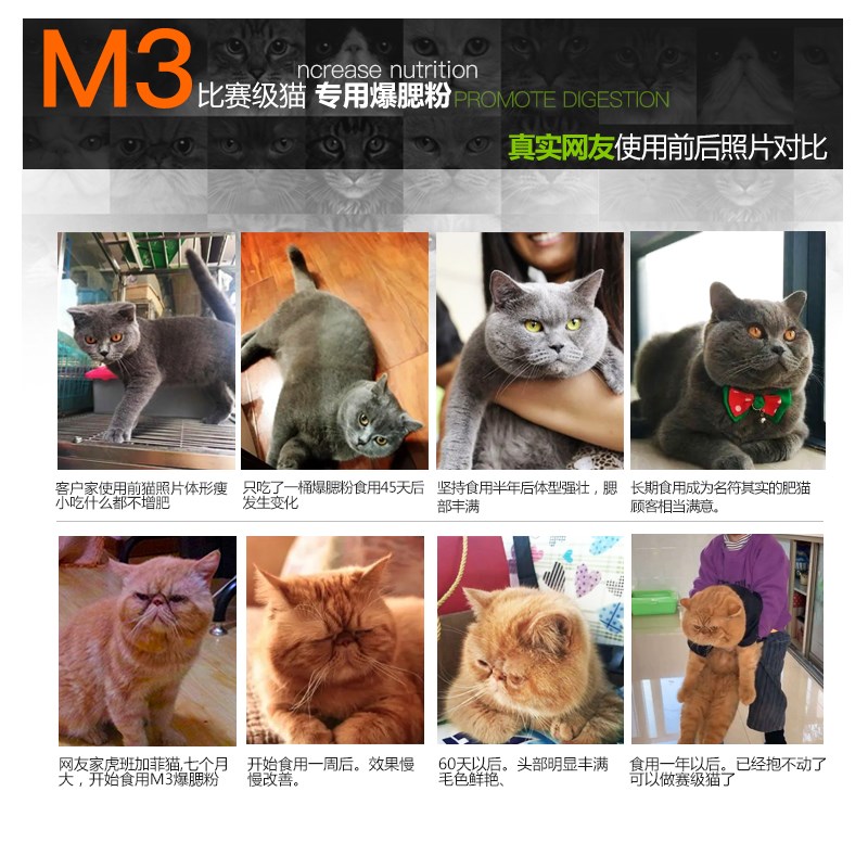 M3发腮神器发腮粉猫加菲布偶营养增肥爆腮粉猫保健猫咪幼猫美毛