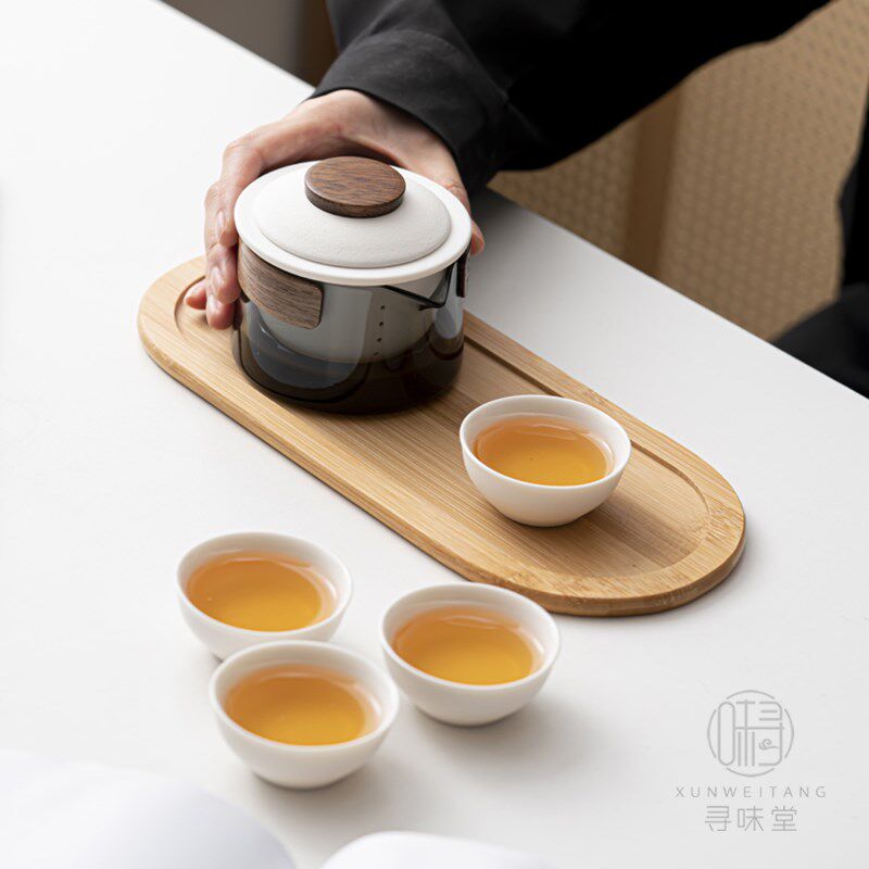 悠然快客壶旅行茶具便携式收纳包一壶四杯带竹茶盘套装支持定制