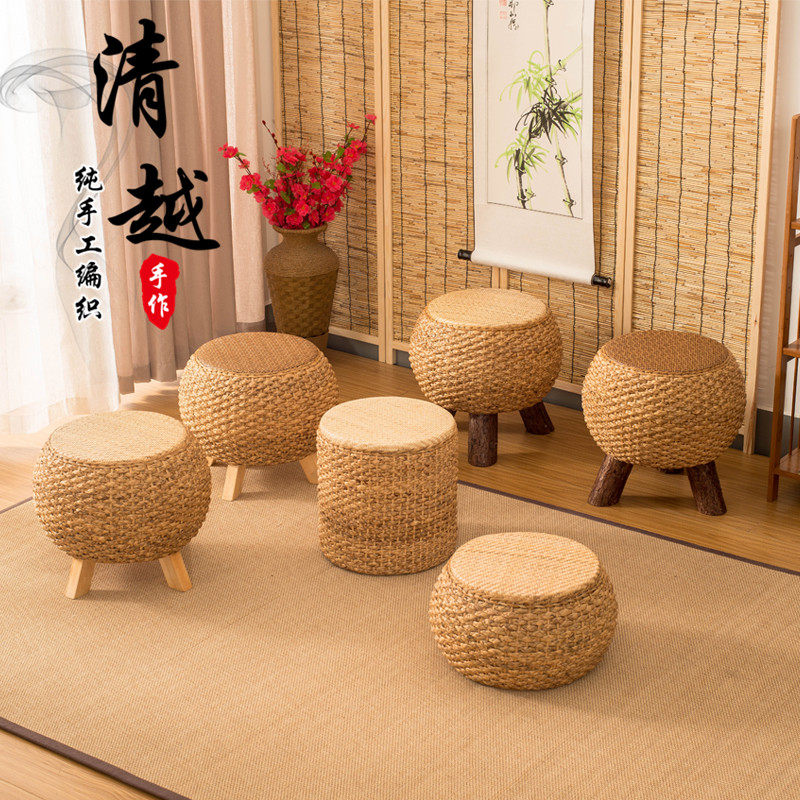 藤编矮凳阳台坐凳板凳沙发凳草编家用坐墩小凳圆凳榻榻米椅子北欧