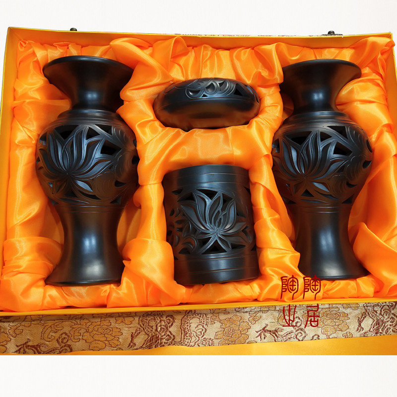 邯郸特产纯手工陶瓷陶器工艺品家居装饰品摆件实用黑陶四件套套装