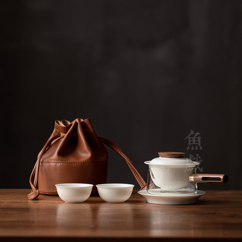 日式复古便携旅行功夫茶具套装侧把耐热玻璃办公室泡茶杯子快客杯