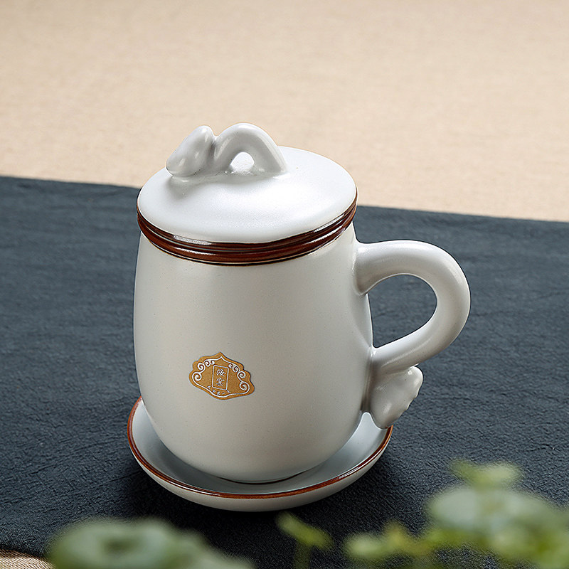 汝窑茶杯冰裂个人杯子办公室茶具带盖陶瓷四件套过滤开片主人单杯